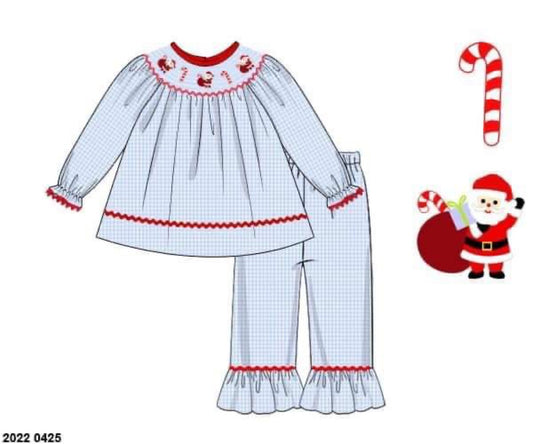 RTS: Smocked Santa & Candy Canes- Girls Woven Pant Set