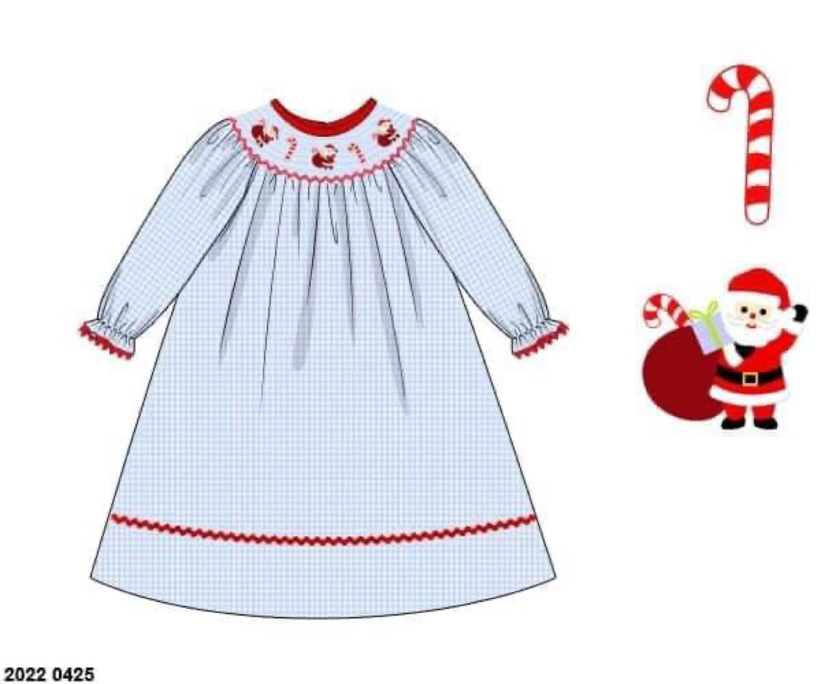 RTS: Smocked Santa & Candy Canes- Girls Woven Dress