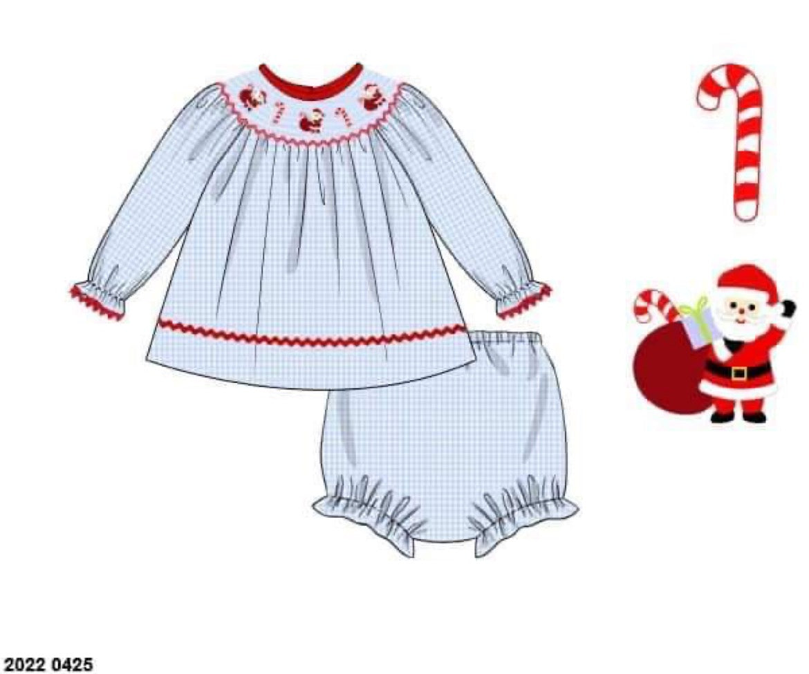 RTS: Smocked Santa & Candy Canes- Girls Woven Diaper Set