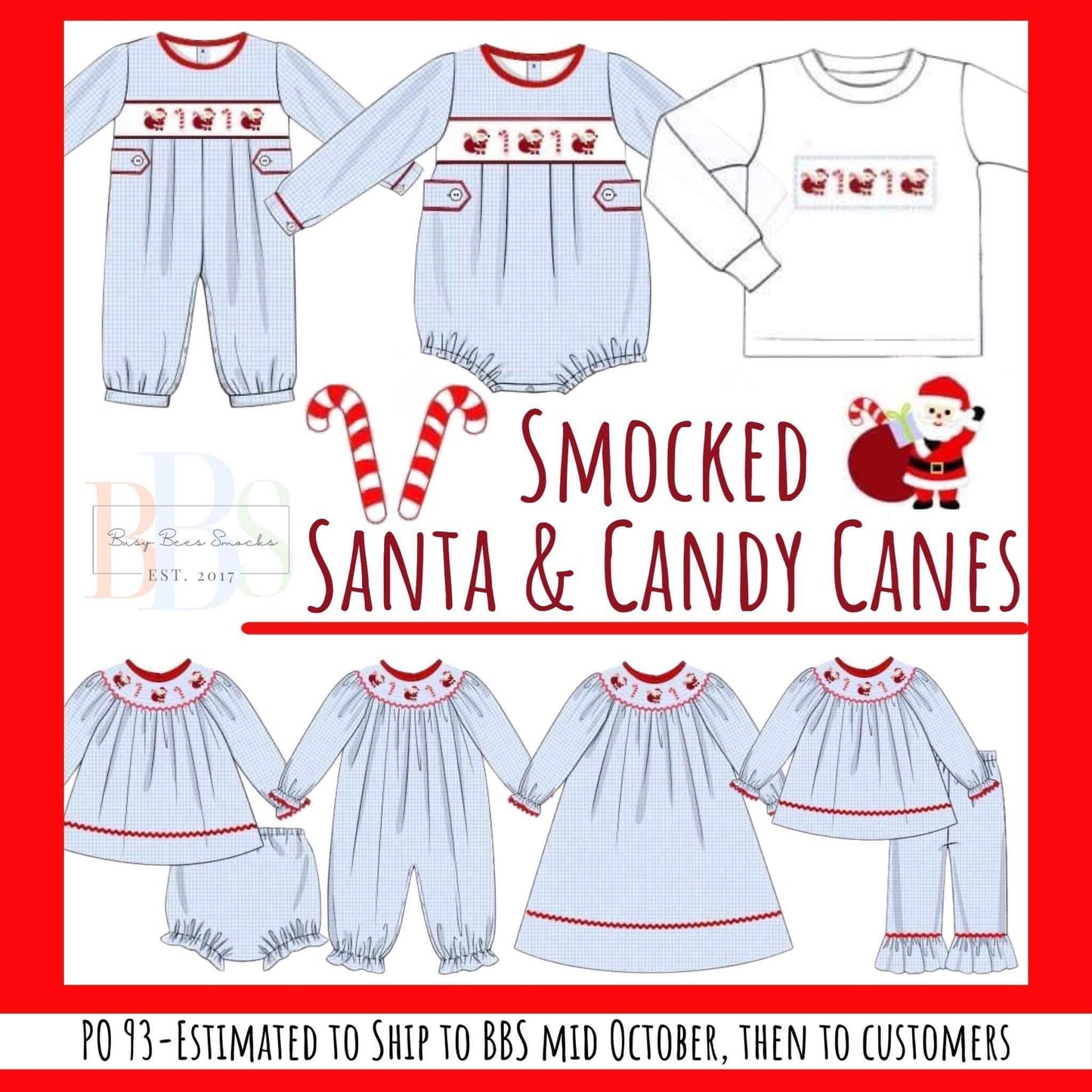 RTS: Smocked Santa & Candy Canes- Boys Woven Romper