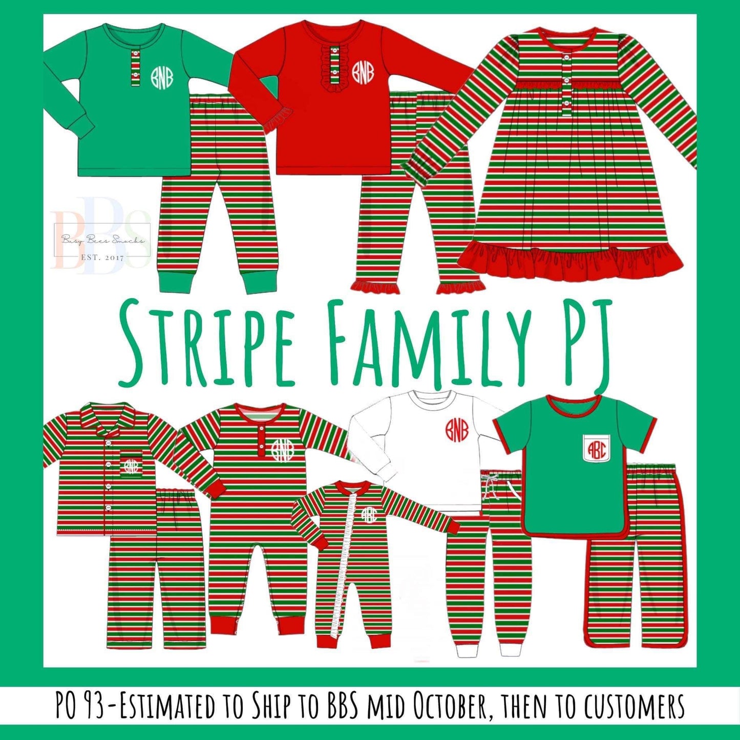 RTS: Stripe Family Pjs- Girls 2pc (No Monogram)
