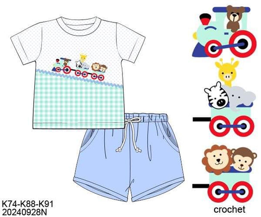 RTS: Zoo Train- Boys Knit Shortie Set