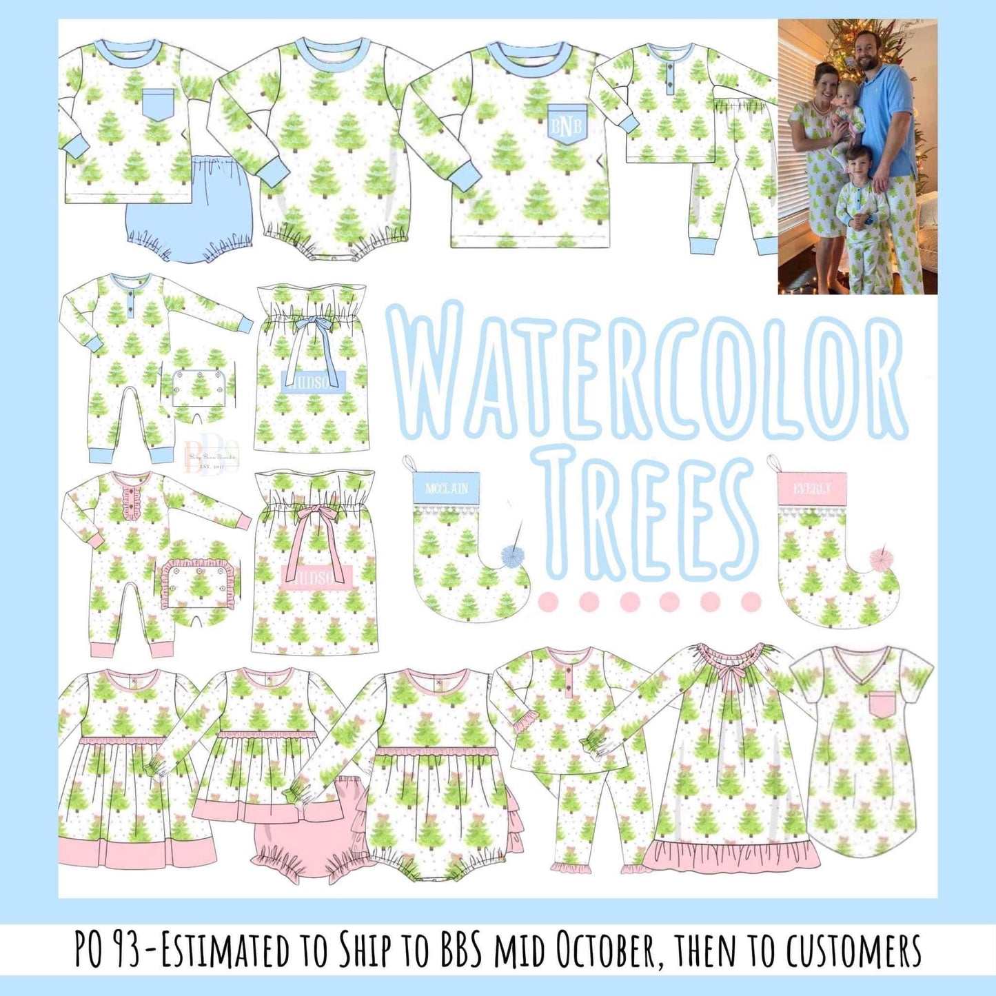 RTS: Watercolor Trees- Girls Knit Diaper Set