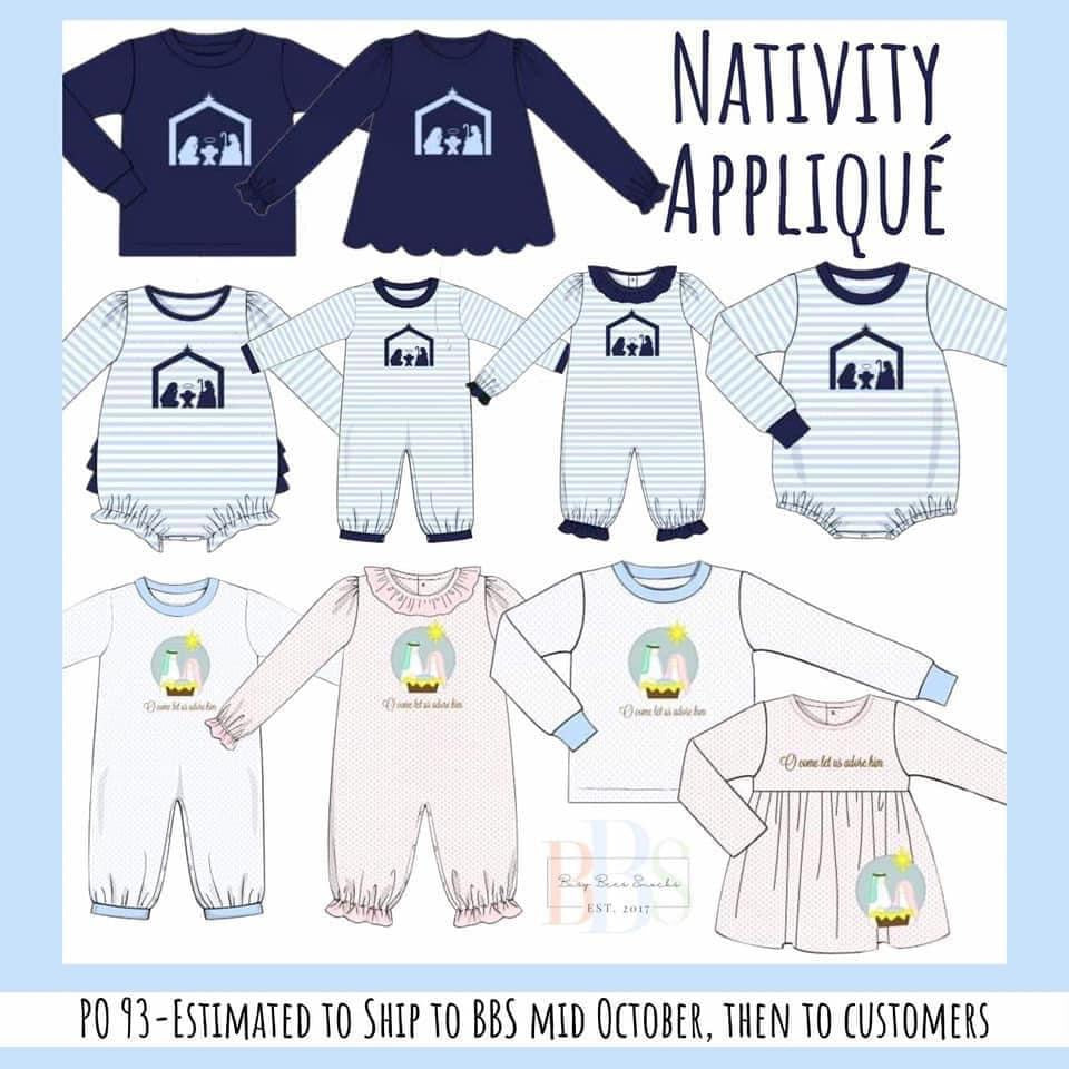RTS: Nativity Applique- Boys Stripe Knit Bubble