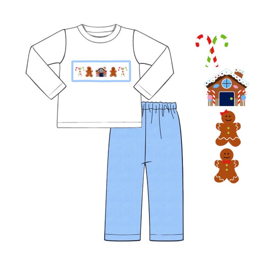 RTS: Smocked Gingerbread- Boys Long Sleeve Corduroy Pant Set