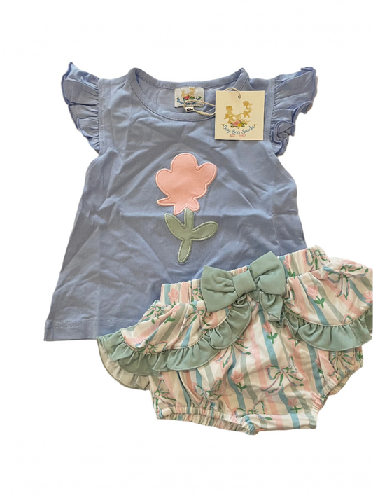 RTS: Girls Prescott Petals Sage- Girls Knit Diaper Set