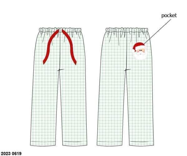 RTS: Sage & Pink Gingham Santa Applique- Adult Sage Knit Pants