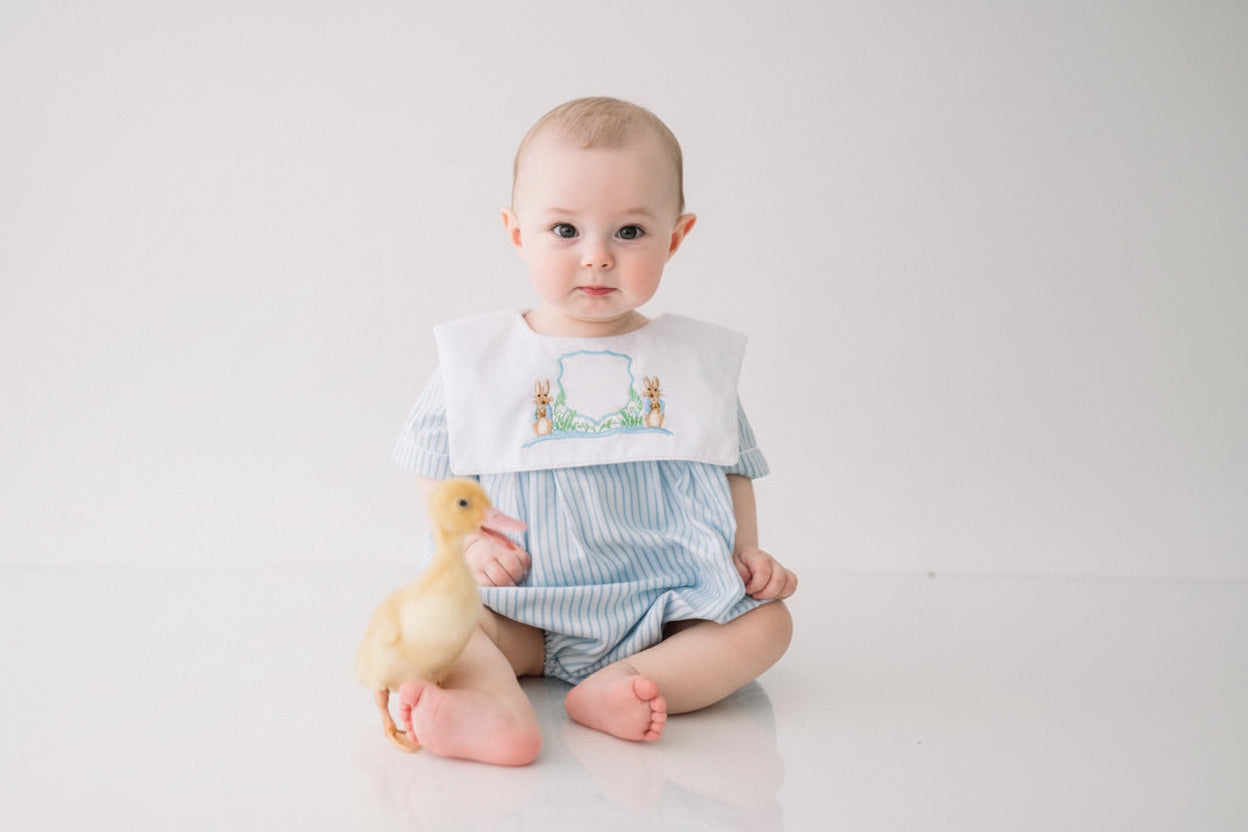 RTS: Bunny Crest- Boys Woven Bubble (No Monogram)