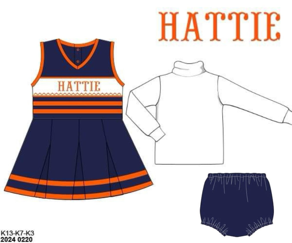 Pre Order 140: Team Spirit- Navy & Orange Girls 3pc Cheer Set