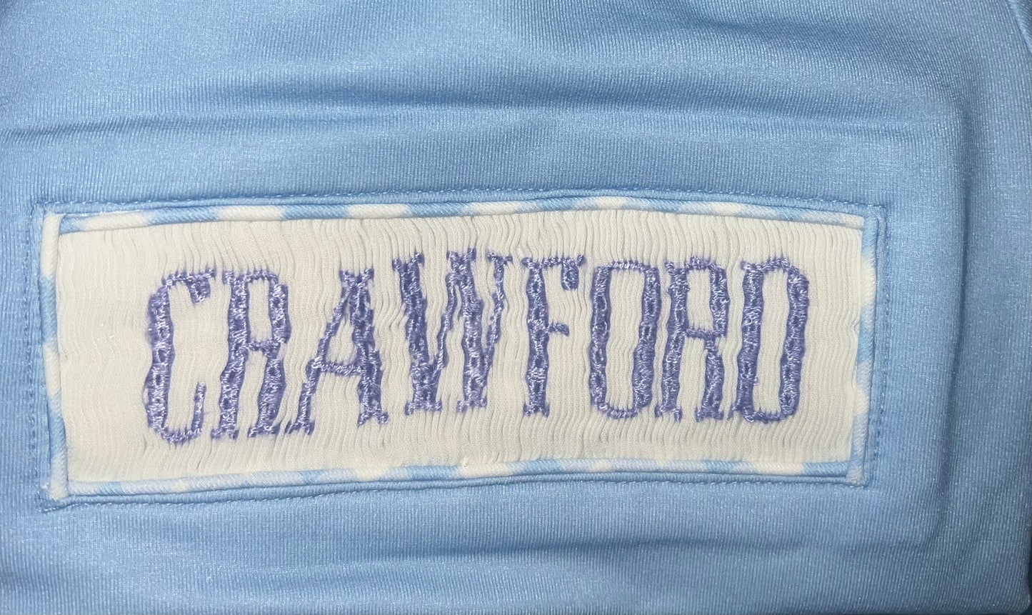 RTS: DEFECT- Boys Periwinkle & Toile Name Smock Knit Diaper Set "CRAWFORD"