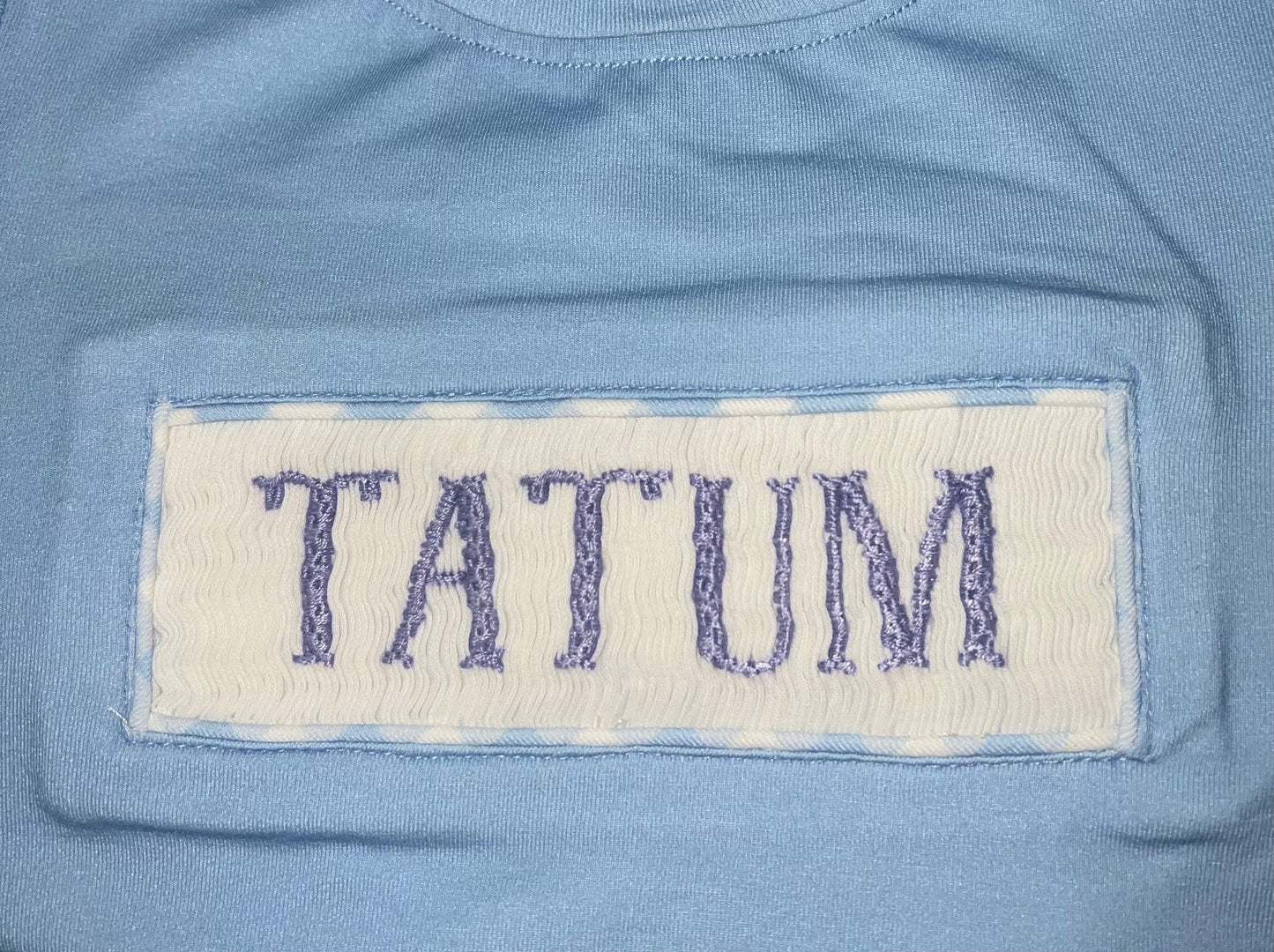 RTS: DEFECT- Boys Periwinkle & Toile Name Smock Knit Diaper Set "TATUM"