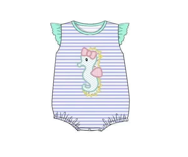 Pre Order 152: Seahorse- Girls Applique Bubble