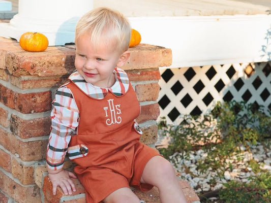 RTS: Briar Floral & Plaid- Boys 2pc Linen Shortall (Without Monogram)