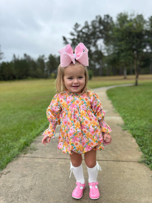 RTS: Poppy Floral & Plaid- Girls Woven Bubble