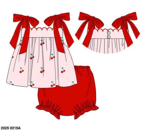 RTS: Burriss Cherries- Girls Knit Bloomer Set