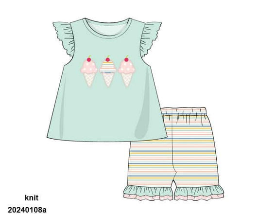 Pre Order 135: Ice Cream- Girls Applique Short Set
