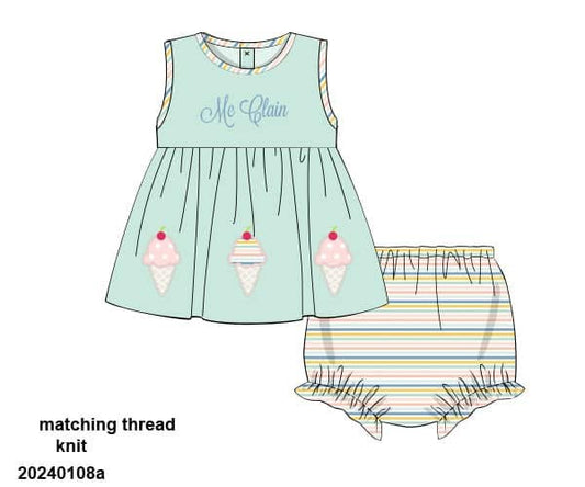 Pre Order 135: Ice Cream- Girls Applique Bloomer Set