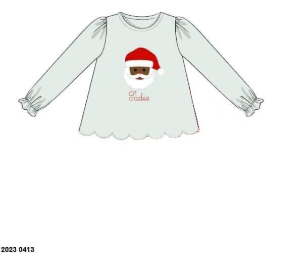 RTS: Santa Face Applique- Girls Knit Shirt (No Monogram)