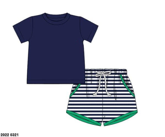 RTS: Boys Only- Navy & Kelly Green Knit Shortie Set