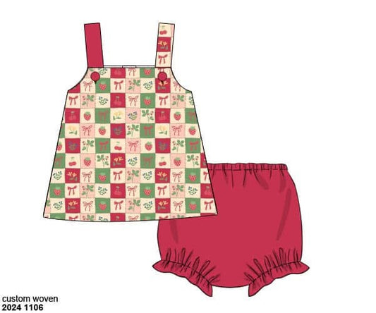Pre Order 135: Girls Only- Strawberry Patchwork Bloomer Set