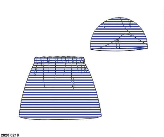 RTS: Girls Knit Skort- Royal Blue Stripe