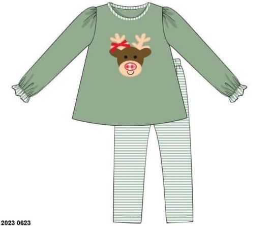 RTS: Stripe Rudolph- Girls Knit Legging Set