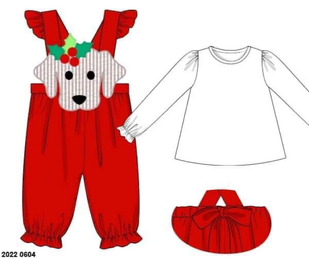 RTS: Christmas BBS Puppy- Girls 2pc Knit Romper