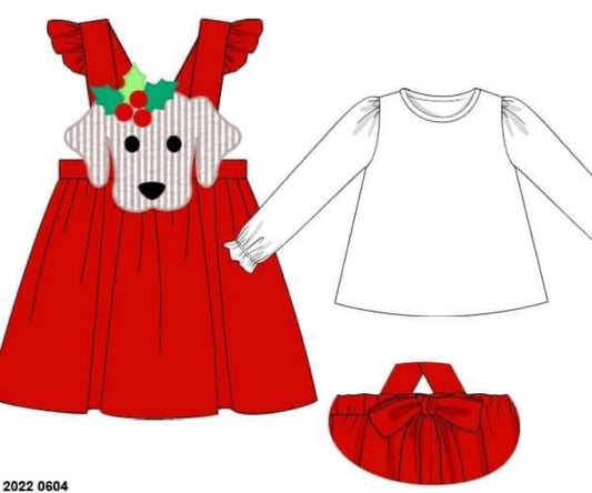 RTS: Christmas BBS Puppy- Girls 2pc Knit Dress