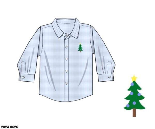 RTS: Micro Gingham Trees- Boys Woven Button Up
