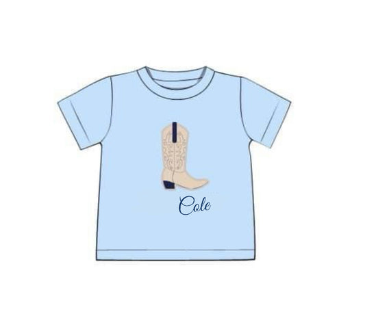 RTS: DEFECT- Boys Shirt Only Collection- Boot Applique "COLE"