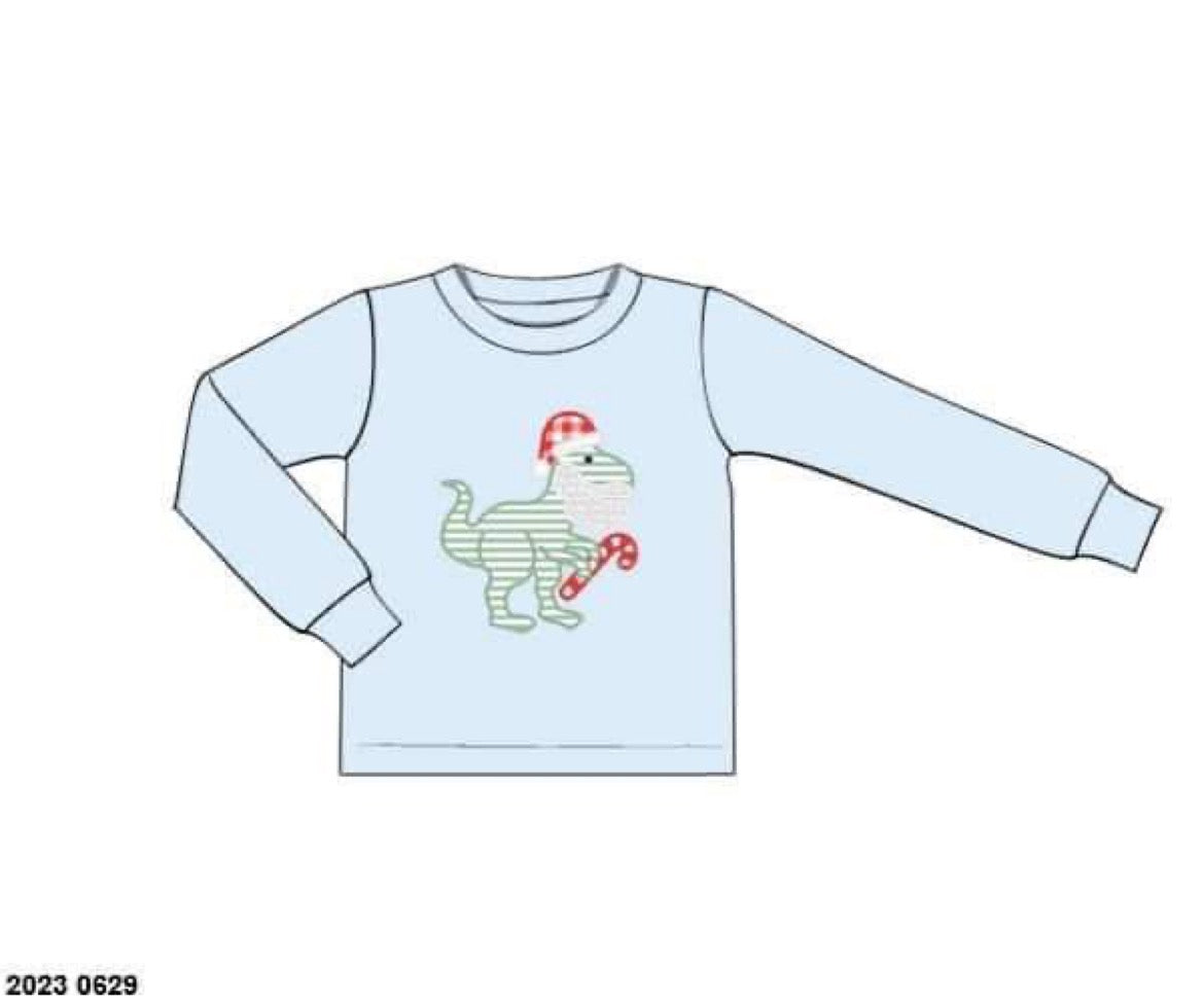 RTS: Shirt Only- Boys Dino & Candy Cane
