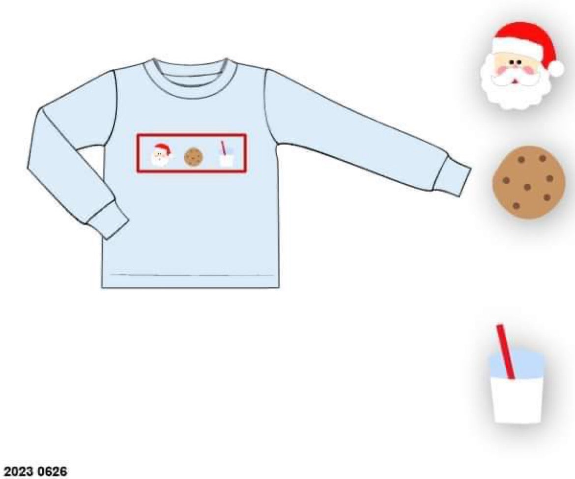 RTS: Blue Gingham Milk & Cookies- Boys Knit Shirt