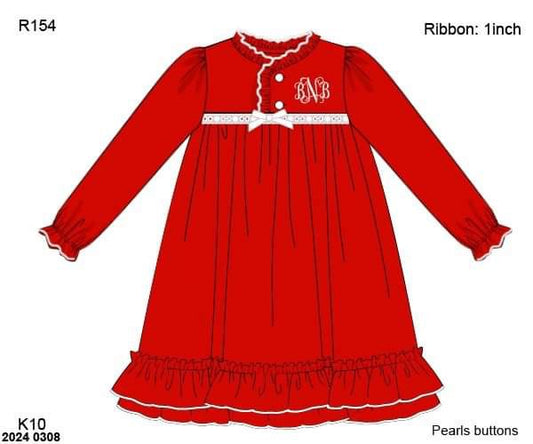 Pre Order 110: Jolly PJs- Girls Red Ribbon Gown