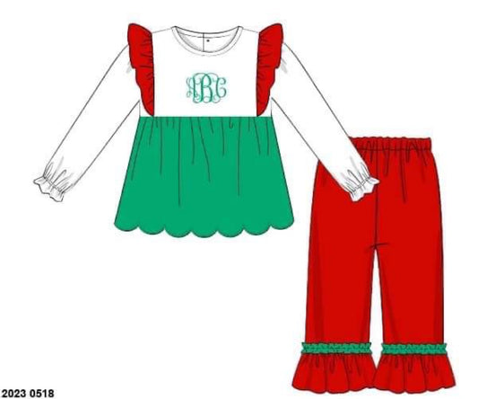 RTS: Christmas Knits- Girls Colorblock Knit Pant Set (No Monogram)
