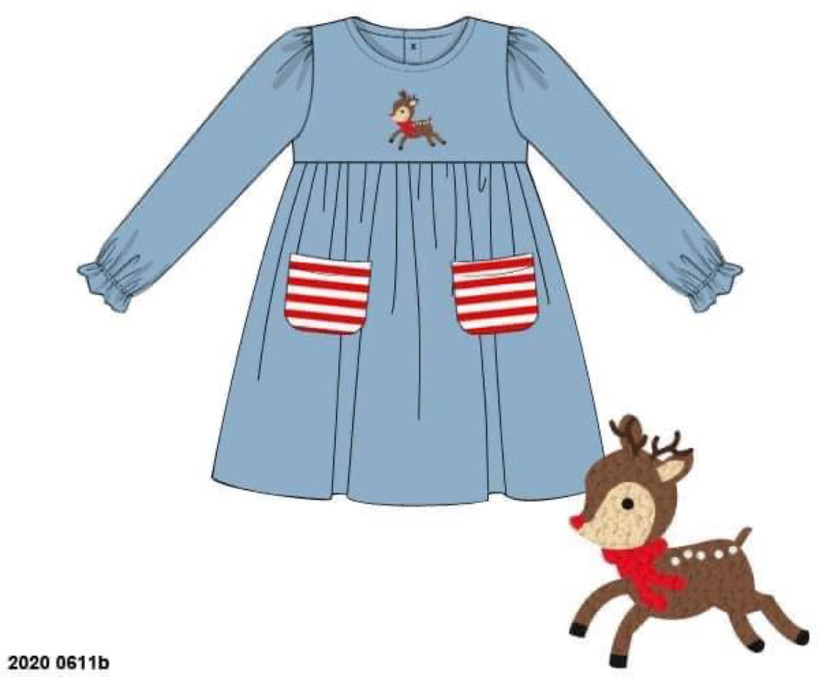 RTS: French Knot Reindeer- Girls Knit Dress