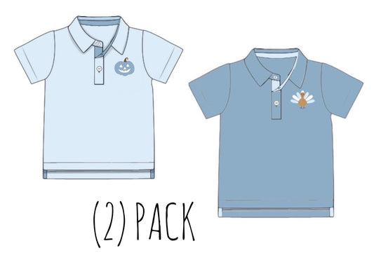 RTS: Pumpkin/Turkeys- (2) Pack Knit Polos