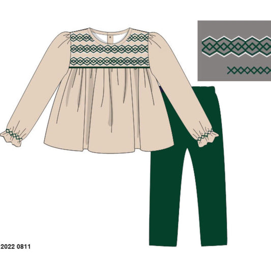 RTS: Green & Khaki- Girls Knit Legging Set
