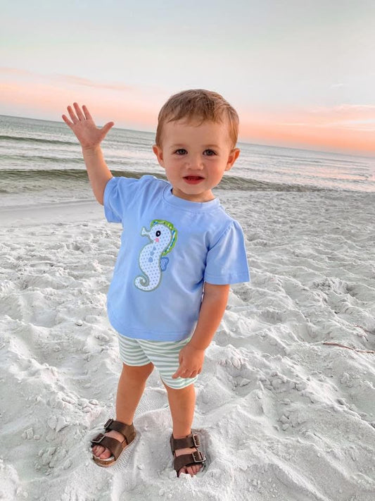 Pre Order 135: OG Seahorse- Boys Applique Shortie Set