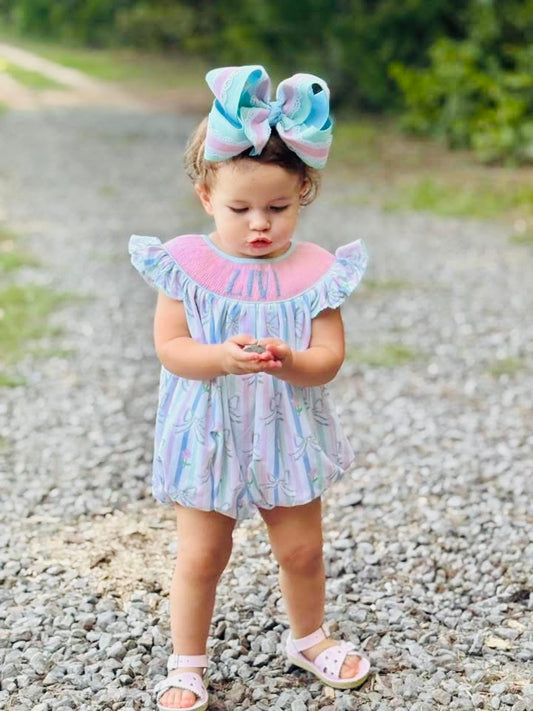 Pre Order 135: Prescott Petals & Plaid- Girls Bishop Name Smock Bubble