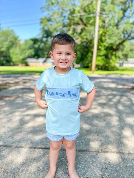 Pre Order 135: Riptide- Boys Smocked Knit Shortie Set