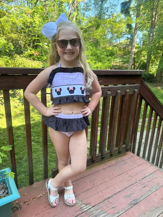 RTS: Girls Only- Mouse 2pc Woven Smocked Swim