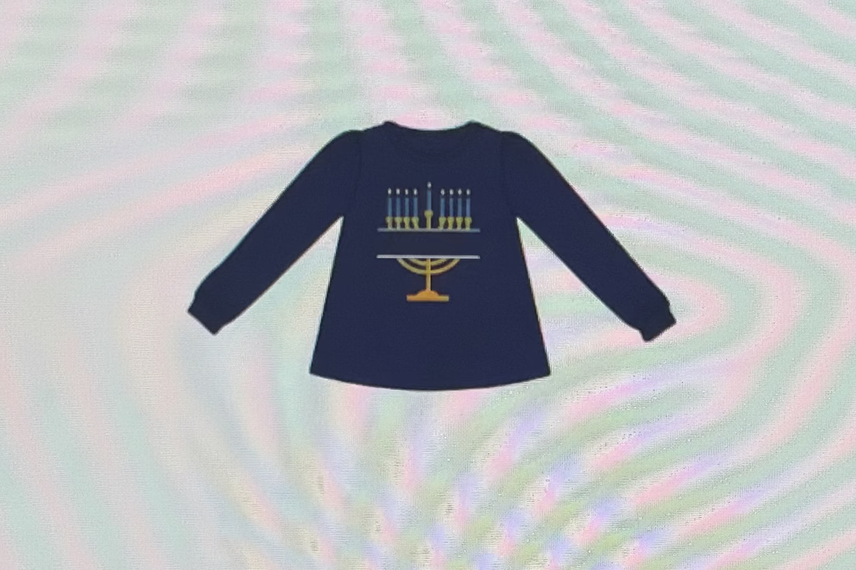 RTS: Hanukkah- Girls Menorah Appliqué Knit Shirt