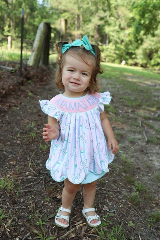 Pre Order 135: Prescott Petals & Plaid- Girls Bishop Name Smock Bloomer Set