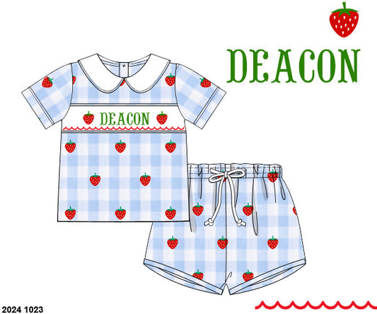 Customer Choice Pre Order 1: Boys Strawberry Name Smocked Shortie Set