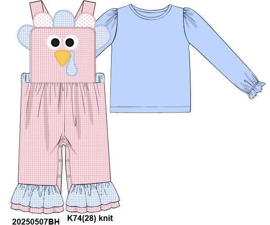 RTS: Turkey Face- Girls 2pc Woven Romper