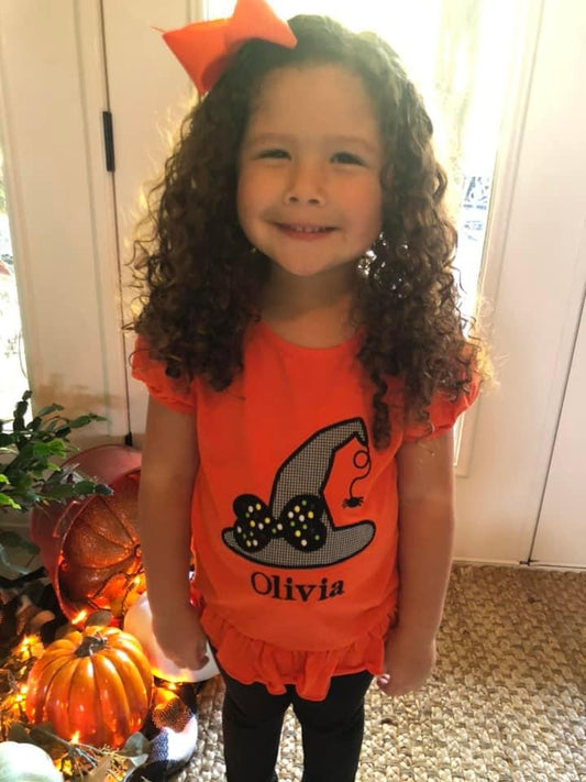 RTS: Halloween Shirt Only- Girls Witch Hat (No Monogram)