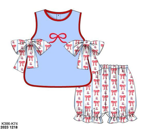 RTS: Bows, Trucks, & Stars - Girls Knit Bubble Short Set