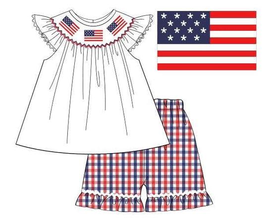 RTS: Flag Smocks- Girls Woven Short Set