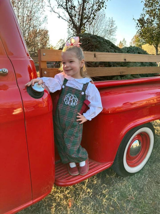 RTS: Clossman Christmas- Girls 2pc Tartan Romper (Without Monogram)