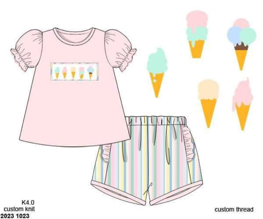 RTS: Smocked Ice Cream- Girls Knit Shortie Set